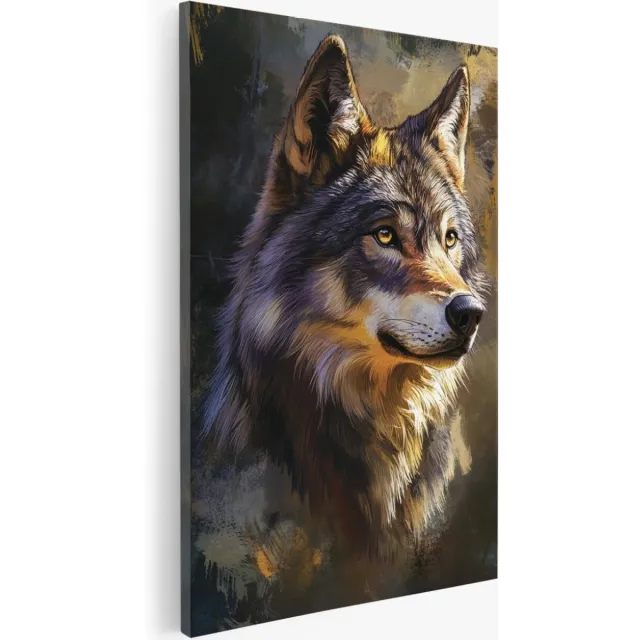 Saammp Canvas Schilderij - Abstracte Wolf - Dieren - Natuur - 50x70 - Foto op canvas - Wanddecoratie - Muurdecoratie Woonkamer - Slaapkamer decoratie - Canvas Print Multicolor
