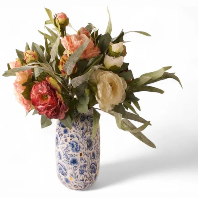 Winq Boeket Kunstbloemen Pioenroos Multicolor-incl. vaas-Gebonden boeket met eucalyptus-kunstbloemen wit