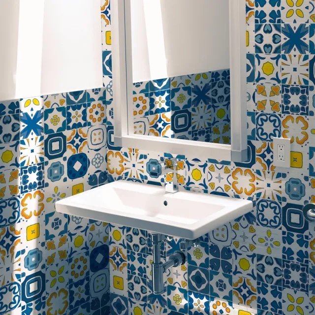 Ambiance Sticker Zelfklevende tegelmuurstickers voor keuken en badkamer - 30 cementtegelstickers (AZULEJOS ANIA) - 30 stickers 10x10cm Multi color