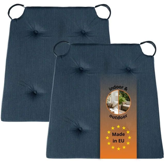 Sleepling Basic 10 stoelkussenset 2-delig - stoelkussens 40x40 cm - stoelkussens buiten en binnen - stoelkussens eetkamer, stoelkussen met lint en zitkussen met klittenband - Made in EU - set van 2 - 41 (voor) / 35 (achter) x 40 x 5 cm - donkerblauw