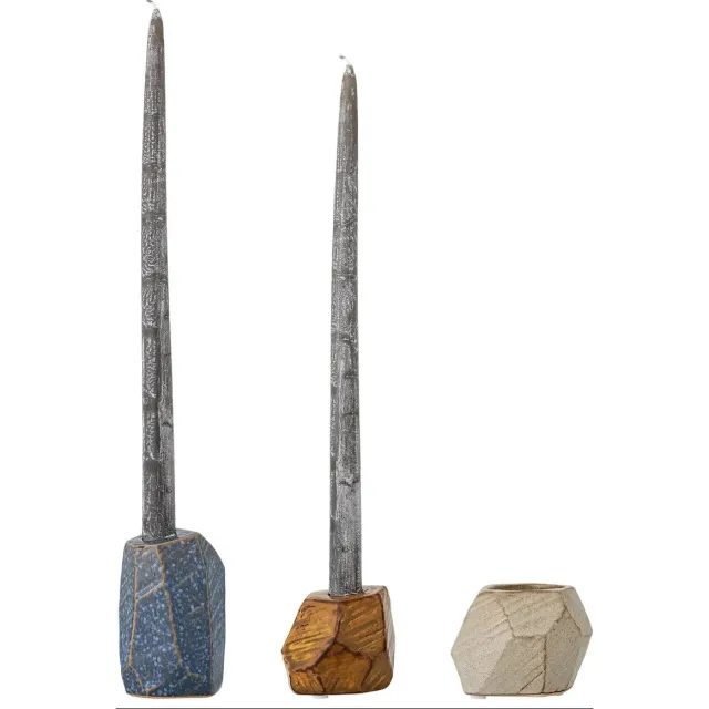 Bloomingville Kandelaar aardewerk blauw Kimber - set van 3 [gid://shopify/Metaobject/303390916943,gid://shopify/Metaobject/307221758287]