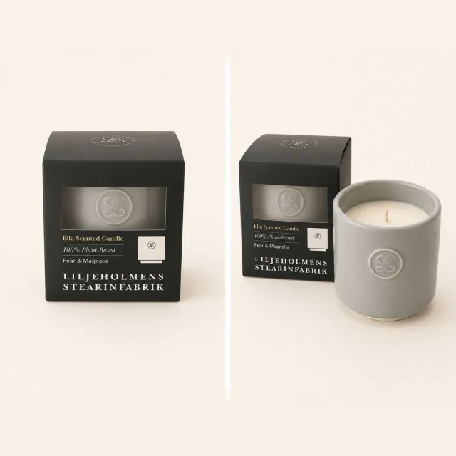 Boreali Candles Geurskaars plantaardig (100% koolzaad) op basis van een heerlijke schone parfum (peer & magnolia) in Portugees keramiek (branduren: 34 uur) Lichtgrijs