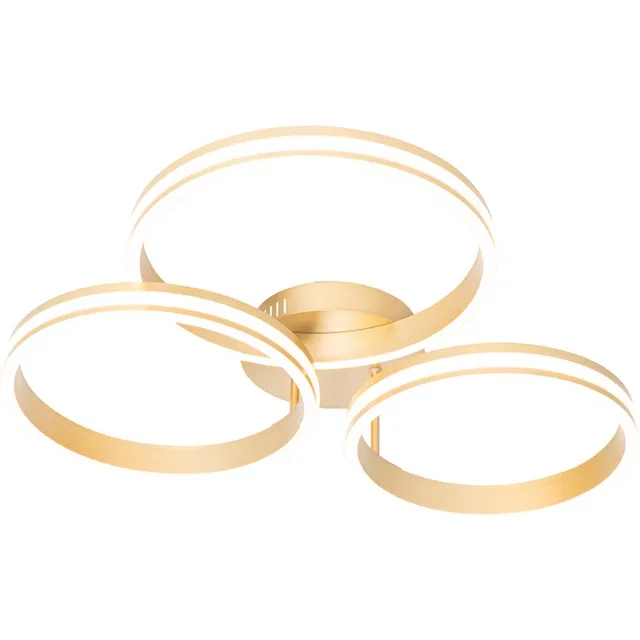 QAZQA navara - Design Dimbare LED Plafondlamp met Dimmer - 3 lichts - Ø 740 mm - Goud/messing - Woonkamer | Slaapkamer | Keuken Goud/messing LED
