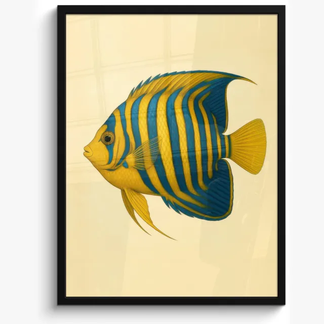 FrameYourWall Poster in lijst - Fotolijst 50x70 cm - Posters - Felgeel - Vis - Strepen - Vinnen - Posterlijst zwart - Decoratie - Wanddecoratie woonkamer - Muurdecoratie slaapkamer Vis - Vinnen - Strepen