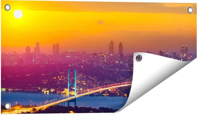 Gards Tuinposter Bosporusbrug in Istanbul bij Zonsondergang - 60x30 cm - Tuindoek - Tuindecoratie - Wanddecoratie buiten - Tuinschilderij Multikleur