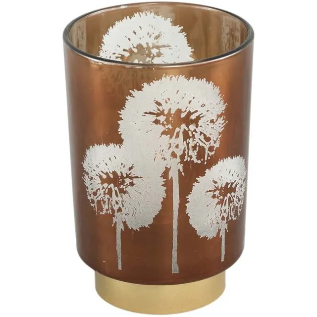 PTMD COLLECTION PTMD Verdo Rond LED Windlicht - H15 x Ø10 cm - LED - Glas - Koper/Goud