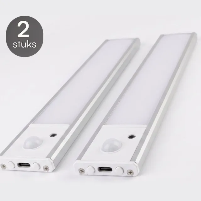 Fidali LED Kastlamp met Bewegingssensor - Kastverlichting en Trapverlichting - USB-C Oplaadbaar - Set van 2 Zilver
