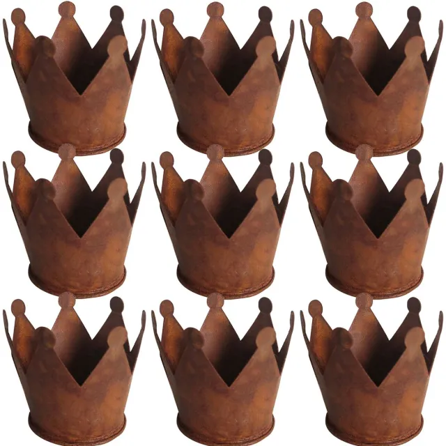 UNUS Decoratieve kroon in roestlook 6,5 cm set van 9 tuindecoratie kandelaar bloempot Bruin