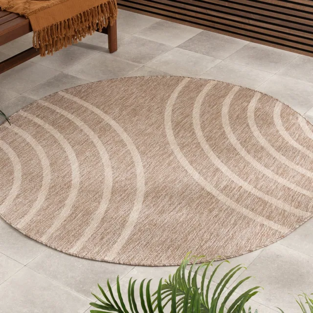 Fraai Rond buitenkleed - Sierra Curves Beige/Creme - Ø 120cm