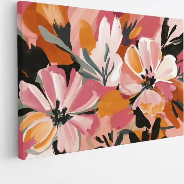 Saammp Canvas Schilderij - Abstracte Bloemen Kunst - Natuur - Abstract - 50x40 - Foto op canvas - Wanddecoratie - Muurdecoratie Woonkamer - Kantoor Decoratie Multicolor