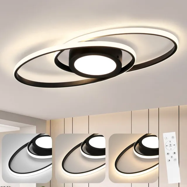 NETTLIFE Plafondlamp LED - ovaal - zwart - 2-Lichts - 3000 -6000K Dimbaar - Metaal - 48W - Moderne Slaapkamerverlichting - voor Woonkamer | Keuken | Hotel - 50cm