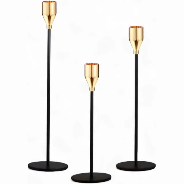 Estilo Home Zwart Gouden Kandelaars Set van 3 - Elegante Tafeldecoratie Zwart/Goud