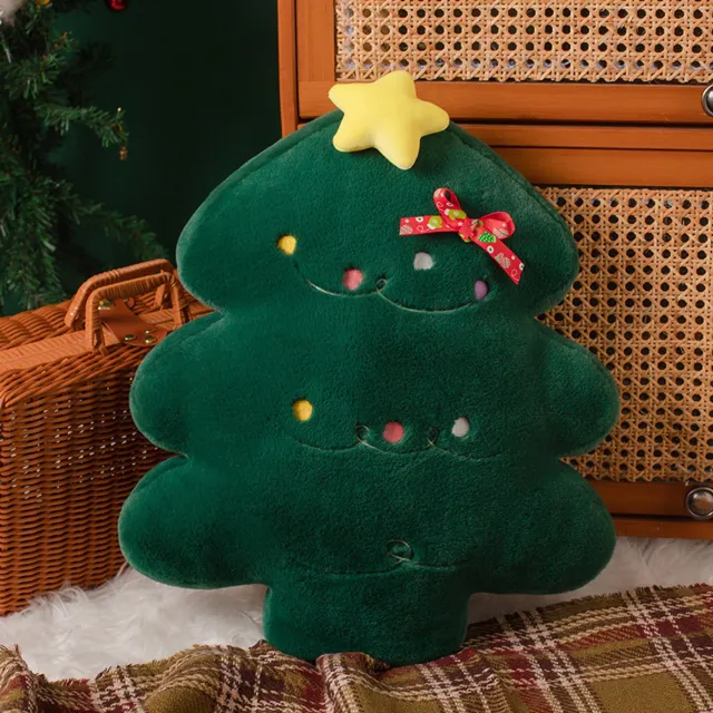 YAGXIG Kerstboomkussen - 45 cm - Leuk pluche versierd kerstkussen - Kerstboomvormig kussen - Decoratie voor slaapkamer, woonkamer, bank, bed of fauteuil groen