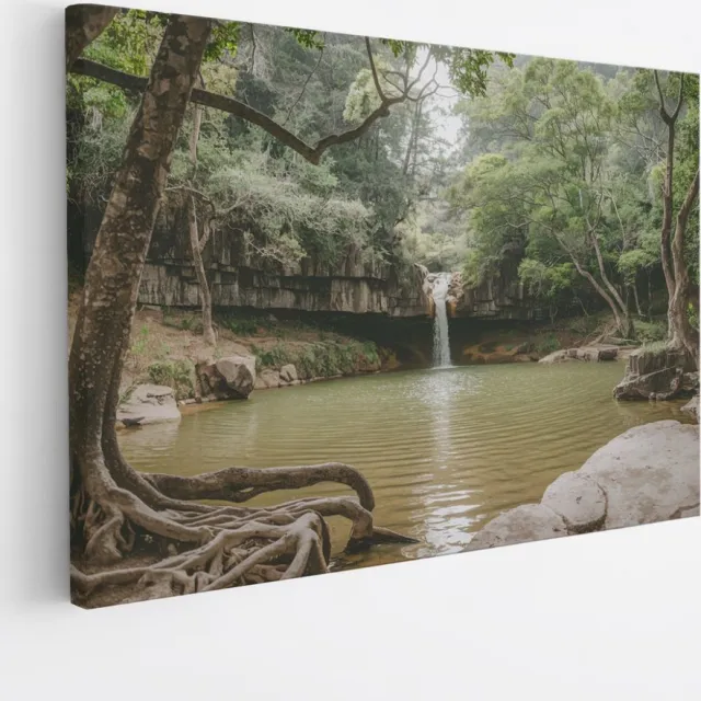 Saammp Canvas Schilderij - Kleine waterval in de jungle - Landschap - Natuur - 60x40 - Foto op canvas - Wanddecoratie - Muurdecoratie Woonkamer - Slaapkamer decoratie - Canvas Print Multicolor