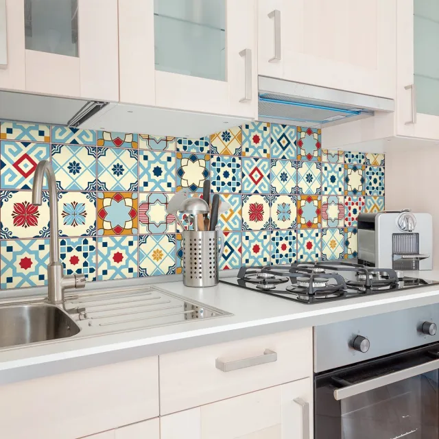 Ambiance Sticker Zelfklevende tegelmuurstickers voor keuken en badkamer - 9 AZULEJOS VINCENTO tegelstickers - 9 stickers 10x10cm Multi color