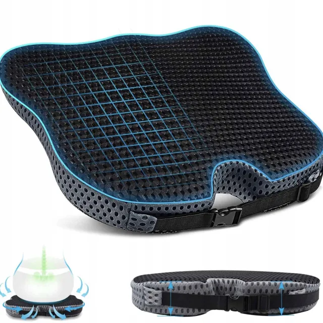 OKWISH Zitkussen - Orthopedisch Zitkussen - Traagschuim stoelkussen - Zitkussen bureaustoel – Traagschuim Met Wigvorm – Voor Auto, Stoel en Fauteuil – Antislip Onderzijde – 47 x 42 x 8 cm – Zwart