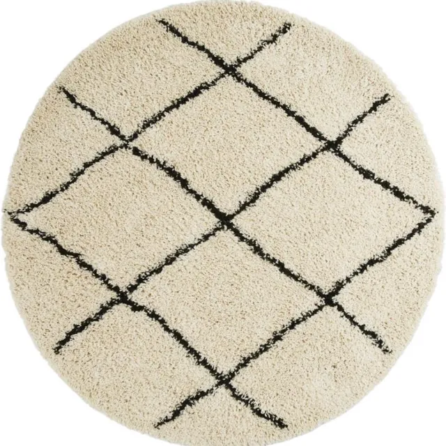 Lifa-Living Lifa Living - Rond Vloerkleed - Zwart / Wit - Grafische Vormen - Minimalistisch - Modern - Hoogpolig - Ø 140cm Zwart, Crème