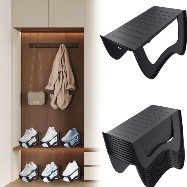 Froadp 20x Zwart Stapelbare Schoenenhouder – Antislip Schoenenorganizer voor Kast, Dubbellaags Design, 25x14,5x14 c2