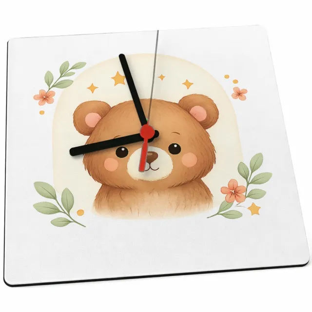 Mr Cadeautjes Klok 19 x 19 - design Rustige bosvrienden in zachte boogvormen | cadeau Wit