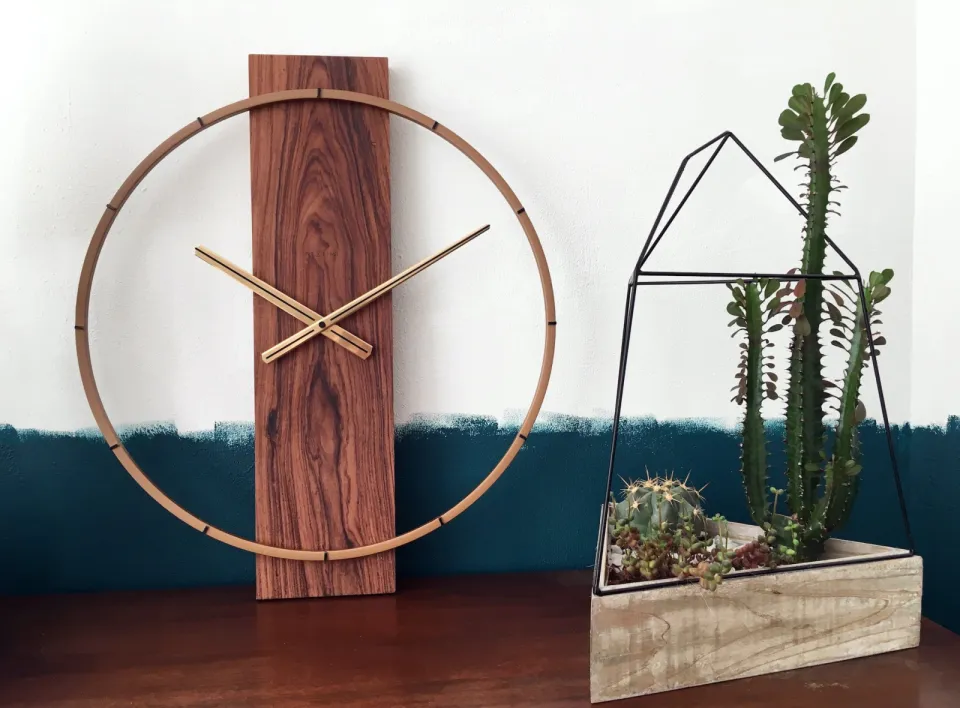 NeXtime Wandklok - 50,8 x 58,2 x 4,3 cm - Hout/Staal bruin, foto 6