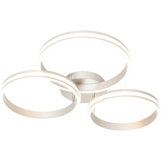 QAZQA navara - Design Dimbare LED Plafondlamp met Dimmer - 3 lichts - Ø 740 mm - Staal - Woonkamer | Slaapkamer | Keuken