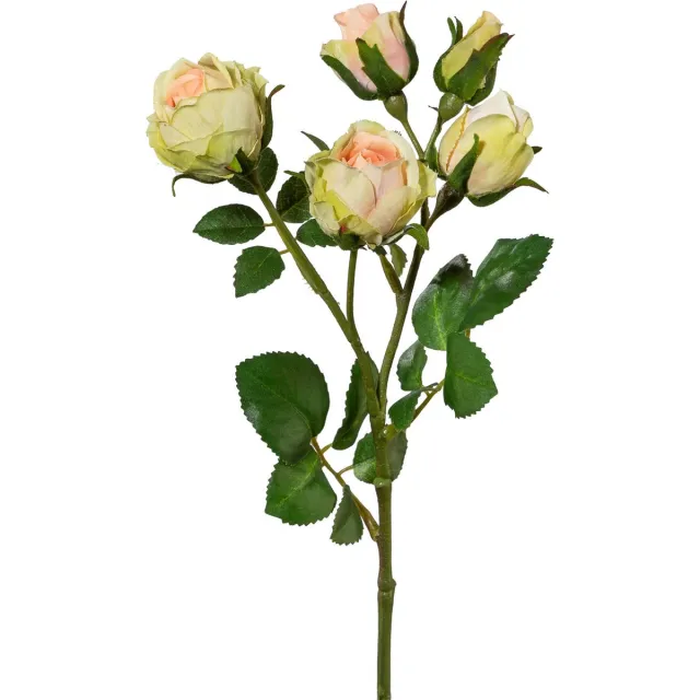 Flourify , Polyantha roos - 4 stuks - kunstbloem - kunstplant - abrikoos/groen - 39 cm