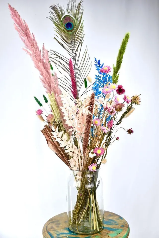 Natuurlijk Bloemen Droogbloemen - boeket 75cm - Full Color blauw