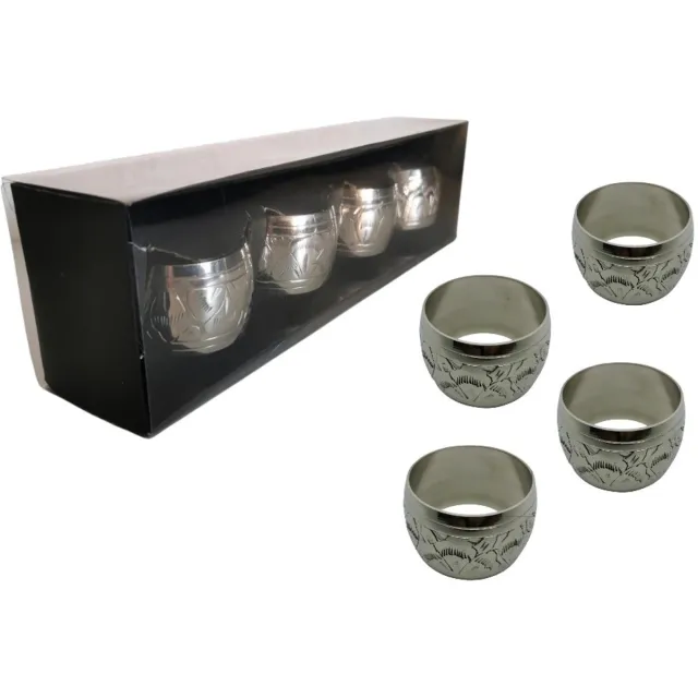 Han-Bar Servetringen Kerstmis - Set van 4 - Zilverkleurige RVS Servetringen - Tafeldecoratie voor Kerst, Bruiloft, Thanksgiving en Diner