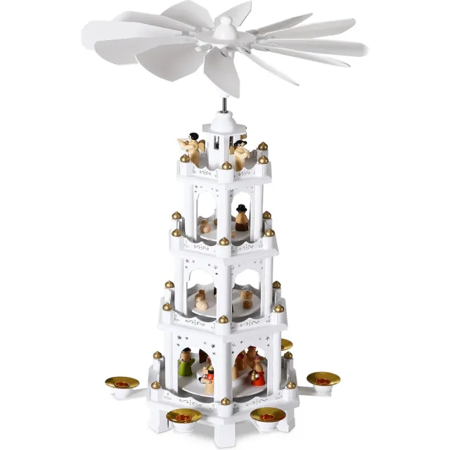 spielwerk Kerstpiramide XL – Handgeschilderd 60x17x20cm - Wit
