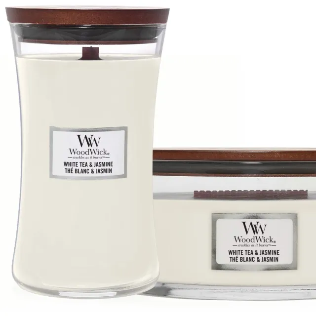 Woodwick Duo Ellipse en Large Candle White Tea & Jasmine Wit