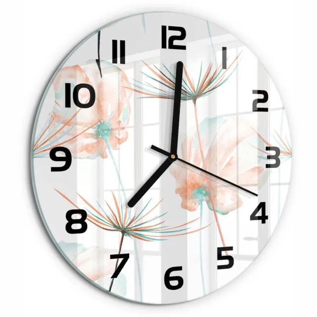TULUP Wandklok - Paardebloem Wandklok Glas Met Motief - fi30 cm - Oranje Decoratieve Glazen Klok - Zwarte handen - Ronde Klok - Gekleurde Glazen Klok - Glazen Klok Met Print