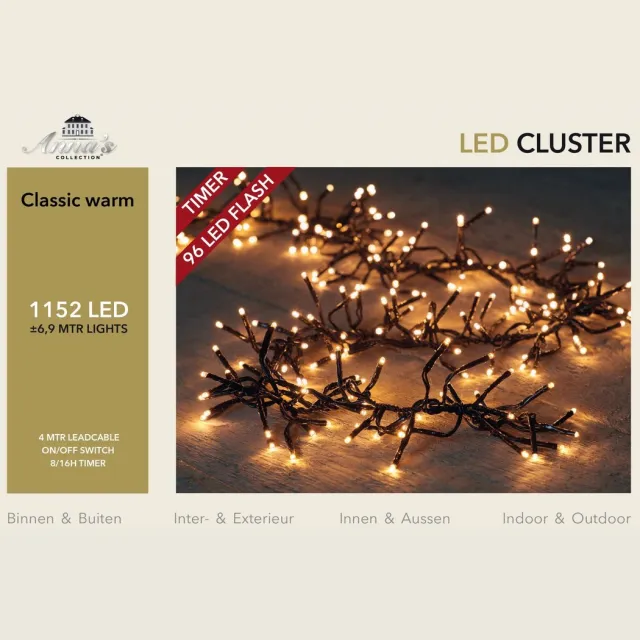Anna's Collection LED kerstverlichting Classic cluster flash 1152 lampjes 6,9m
