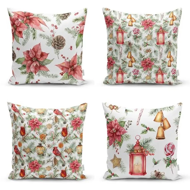 De Groen Home Velvet Kussenhoes set van 4 stuk - 45x45 - Kussensloop - Kerst bloemen - De Groen Home Wit & Divers
