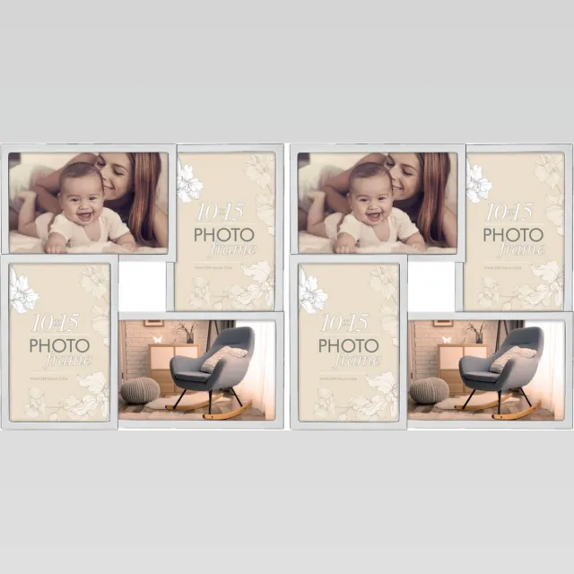 Zep Fotolijst - 2x stuks - metaal - zilverkleurig - 4 lijstjes - 10 x 15 cm - woondecoratie - accessoires