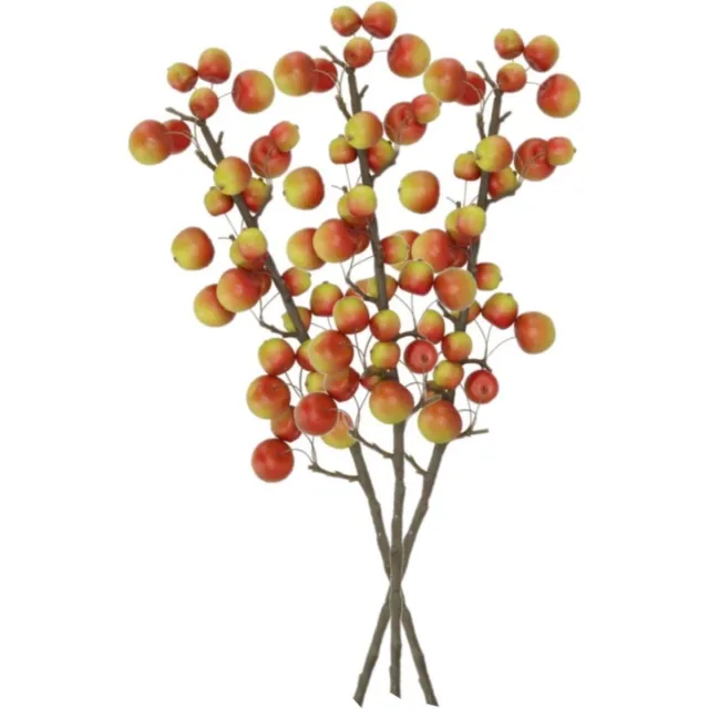 DK design Kunstbloem fruit tak met appels - 3x - 66 cm - rood/groen - Kunst zijdebloemen - herfst takken Multi