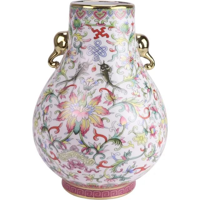 Fine Asianliving Chinese Vaas Porselein Wit Handgeschilderd D22xH31cm Wit, Multicolour