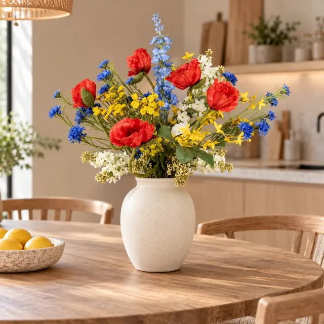 Decoratietakken Kunstbloemen boeket - Veldbloemen - 80 cm - Zijden bloemen - Onderhoudsvrij wit,rood,geel,groen,blauw