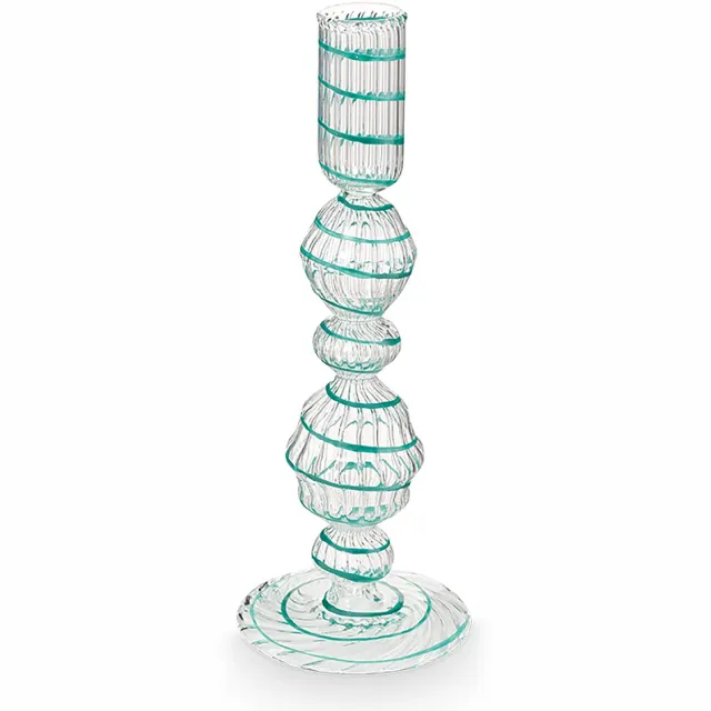 Pip Studio Kandelaar - Woonaccessoires - Licht Blauwe kaarsenhouder - Glas Swirl - 22cm Lichtblauw