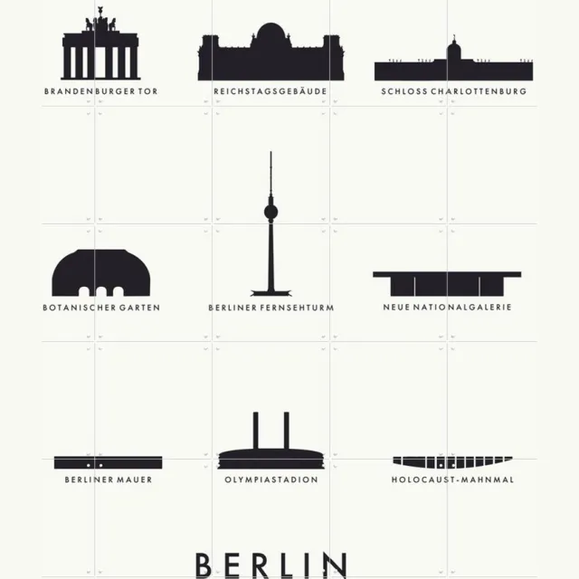 IXXI Berlin Architecture white, Kunst in Kaart - 100 x 140 cm - Grote wanddecoratie en posters - Line art, Illustraties, Grafisch Ontwerp Zwart / Monochroom / Zwart en wit / Wit