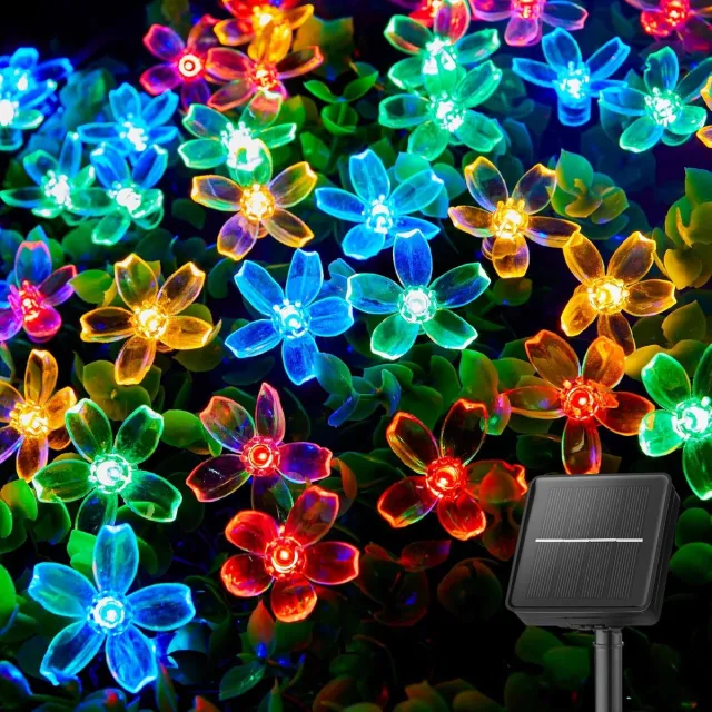 KZQ Zonne-energie kersenbloesem led-lichtslang, 5 meter met 20 kleurrijke leds en 8 verlichtingsstanden, weerbestendig, geschikt voor tuin, balkon, bruiloft, feest, festival en kerstdecoratie