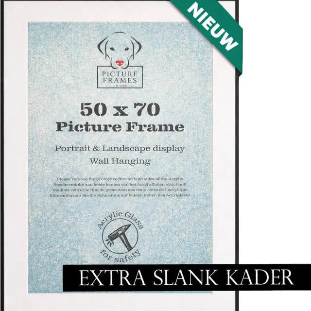 Aluanz Fotolijst 50x70 cm - Zwart Mat - Aluminium kader inclusief passe-partout - 8mm profielbreedte - Fotokader - Wissellijst - Posterlijst - Picture Frame UK