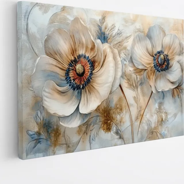 Saammp Canvas Schilderij - Romantische Bloementekening in Blauwe Pasteltinten - Luxe Decoratie - Foto op canvas - Geschikt voor Woonkamer en Kantoor - 30x20 Multicolor