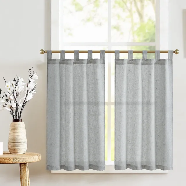 Unyqoos Elegante Linnenlook Vitrage Gordijnset voor Keuken en Woonkamer, Semi-Transparant, Set van 2, Grijs