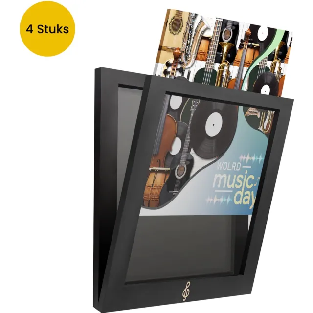 Lost In Music Vinyl Wissellijst Set 4 Stuks - LP Lijst voor aan de Muur - LP Houder - Zwart Zwart4