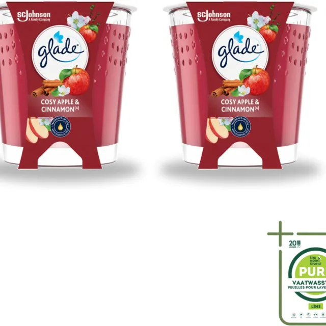 Glade 2 x Glade - Geurkaars Cosy Appel Kaneel - 100% Raapzaadwas & Vegan - 112 g - Grootverpakking - Vaatwasstrips - Geurkaars - Vegan - Warme Geur - Appel - Kaneel rood