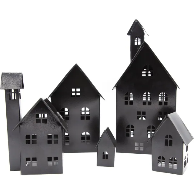 UNUS Huisjes decoratieve 5-delige set, lichthuisjes van metaal zwart