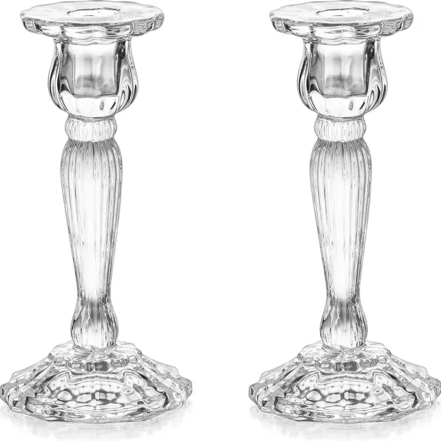 BELLE VOUS Kristallen kaarsenhouder voor smalle kaarsen - Set van 2 kaarsenhouders van glas, elegant voor smalle kaarsen voor bruiloftstafeldecoratie, kerstadvent, vintage decoratie voor de woonkamer. transparant