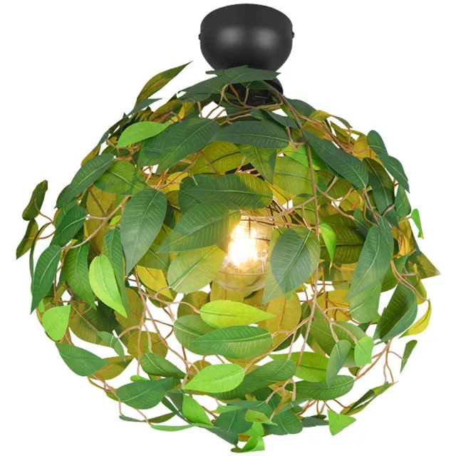 RL Plafondlamp eetkamerlamp plafondlamp woonkamerlamp slaapkamerlamp ganglamp, metaal kunststof zwart groen blad design, 1x E27, H 58 cm
