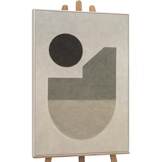 YS Canvas schilderij 120x80 cm handgeschilderd stilte van geometrie – YS-Art Gallery – Lijst: Beige – Luxe wanddecoratie