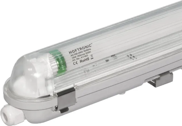 HOFTRONIC LED TL armatuur 120cm - T8 (G13) - 18 Watt 2880 lumen (160lm/W) - 3000K warm wit (830) - Koppelbaar - Flikkervrij - IP65 waterdicht - LED TL Lamp Transparant